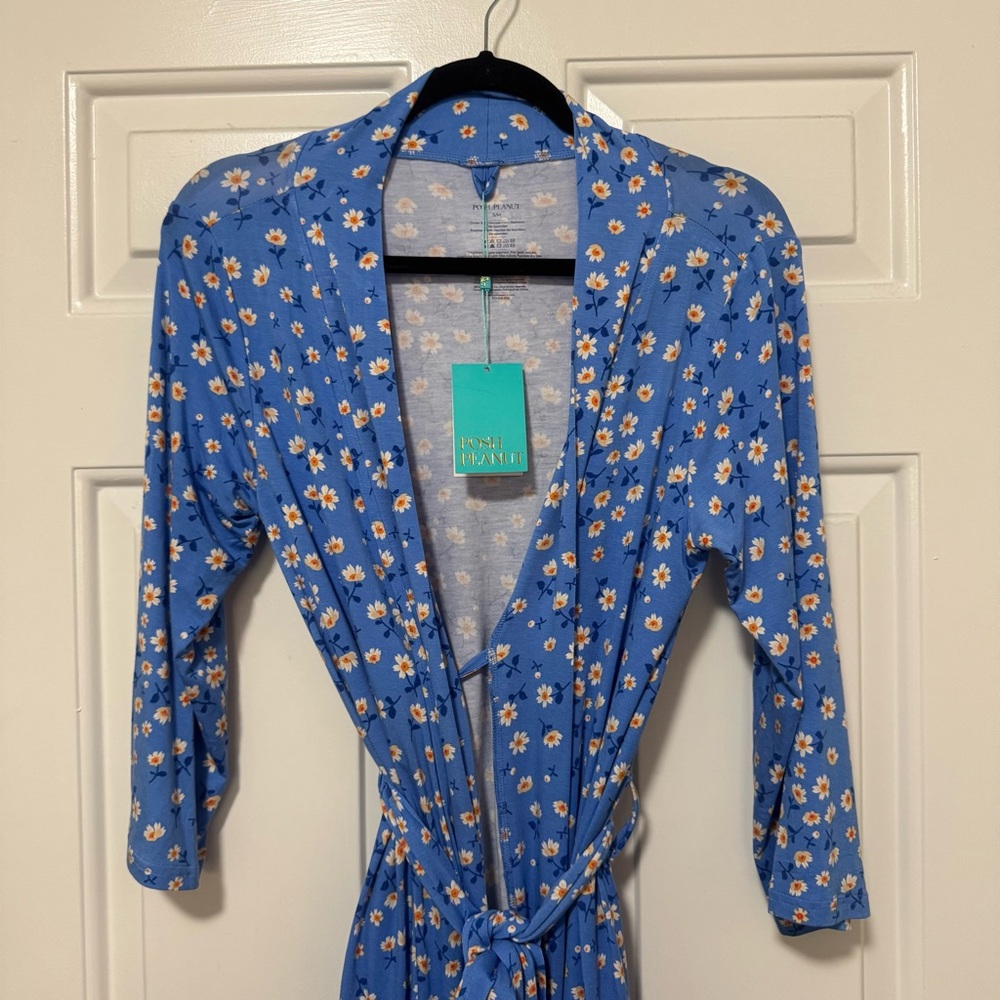 NWT Posh Peanut Robe Aqua Floral Blue Floral Size S/M - Picture 4 of 10